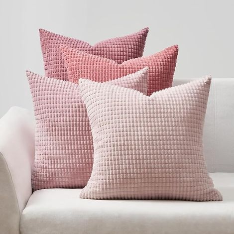 Housse Coussin Canape 45x45 Rose Poudré en Velours Côtelé (1/4)