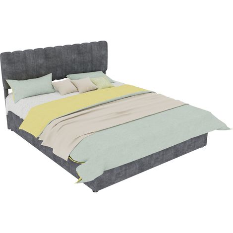 CHICFURN Cama abatible 160x200 cm de tejido gris con cabecero y colchón incluido (1/5)