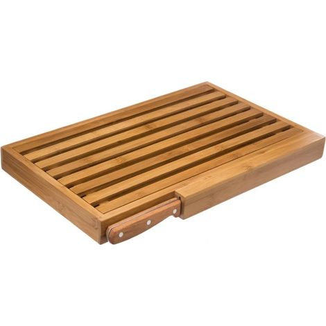 Planche à découper à pain en bambou 44x27cm avec rainures pour miettes et couteau inclus - Set 5five (1/6)
