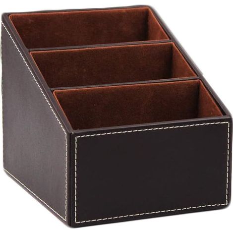 Organizador de escritorio de piel sintética para mando a distancia, guías de TV, correo, dispositivos electrónicos, teléfono, gafas y bolígrafos de maquillaje - 1 unidad (1/5)