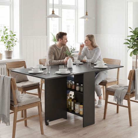Table pliante de cuisine salle à manger amovible sur roulettes 75 x 140 x 74 cm coloris noir