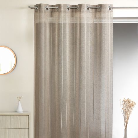 Voilage en étamine tissée à rayures verticales Taupe 150x260 cm