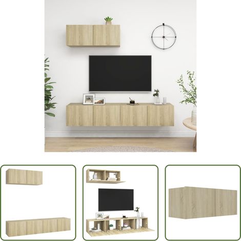 vidaXL Meuble HiFi -  Meubles TV 3 pcs Chêne sonoma Bois d'ingénierie (1/5)