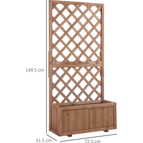 Jardinière surélevée avec treillis, 72,5 x 31,5 x 149,5 cm, en bois naturel, pour plantes grimpantes et fleurs.