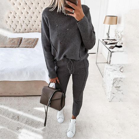 Ensemble deux pièces femme, sweat à manches longues et pantalon de jogging, tenue de sport et détente pour femmes. (1/2)