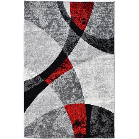 Tapis salon et chambre 200x280 rouge et gris rectangle tissé motif géométrique RADULE
