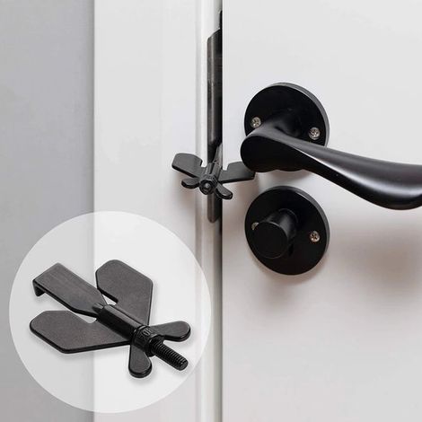 Bloqueur de porte noir pour appartements de location, hôtels et portes vitrées butoir de porte fixe anti-ouverture. (1/4)