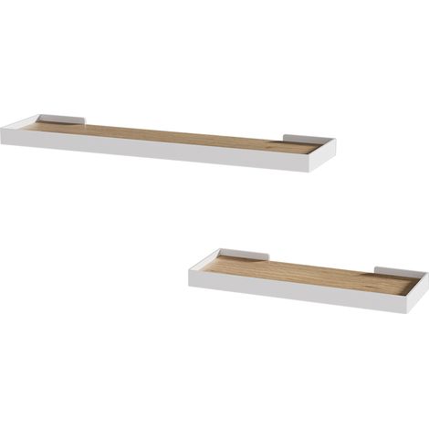 Wandregal Erni, Weiß/Eiche, 60 x 3 cm 2er-Set, Vicco