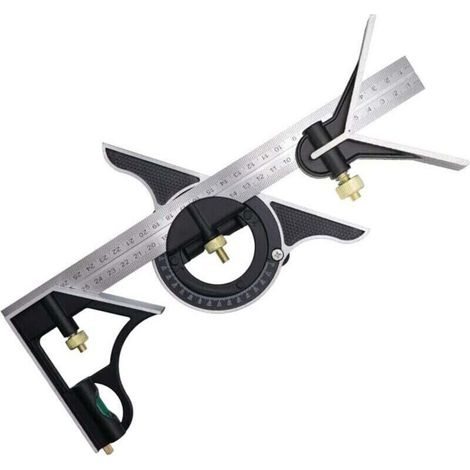 Squadra combinata da 300 mm, squadra da falegname, righello angolare in acciaio inox, squadra combinata con livella a bolla e pratico tendifilo, ideale per la lavorazione del legno.