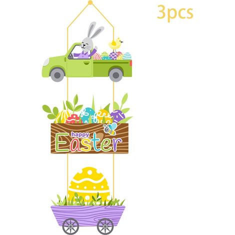 Bannière De Porte De Pâques - Lapin Oeuf Décoration Murale Extérieure Intérieure - Pour Jardin Bureau Maison - Lot De 3 Pièces (1/5)