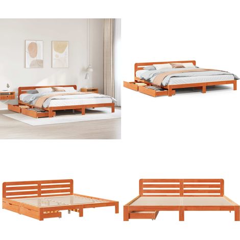 vidaXL Cadre de lit sans matelas cire marron 200x200cm bois pin massif (1/5)