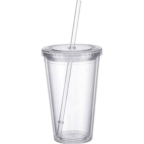 Mug isotherme à double paroi en plastique avec couvercle et paille, 500 ml, tasse de voyage transparente (1/4)
