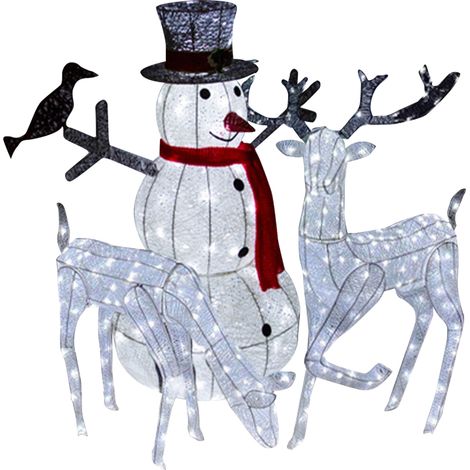 Monster-Shop – Couple biche et cerf LED blanc – Bonhomme de neige lumineux – Décoration Noël jardin – Imperméable IP44 – Câble 12m