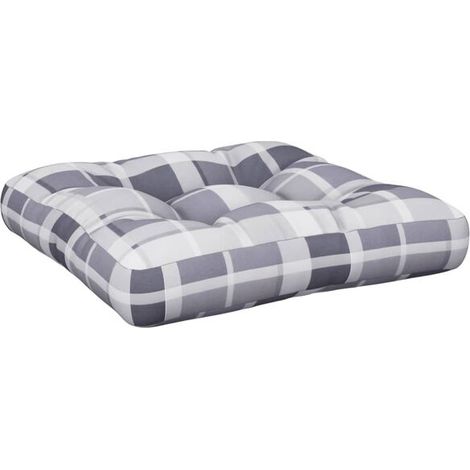 Coussin de plateau à carreaux gris, mesurant 50x50x12 cm, en tissu. (1/5)