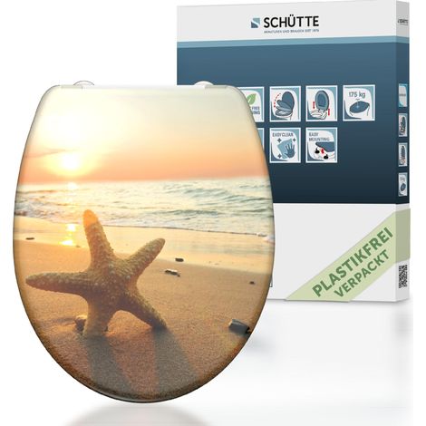 SCHÜTTE WC-Sitz aus Duroplast mit Absenkautomatik und Schnellverschluss Toilettendeckel mit Motiv Klodeckel Seestern Maritim 82373