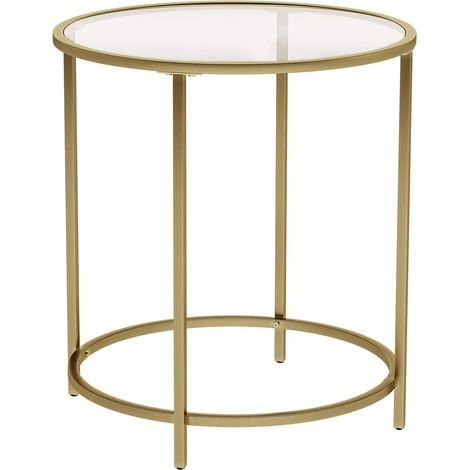 Mesa auxiliar redonda con tablero de vidrio templado marco de metal mesa de sofá mesa consola mesita de noche para sala de estar balcón dorada 120001028/2 (1/4)