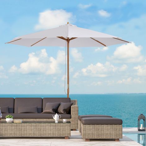 Outsunny Sonnenschirm für den Garten, gerader Sonnenschirm mit Doppeldach, Holzrahmen, hochdichtes Polyestergewebe, Sonnenschutz, Ø 3 x 2,5 m, Weiß