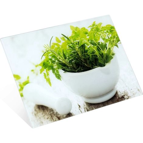 Glass Cutting Board with Herbs Design, 40x30 cm (1/5)