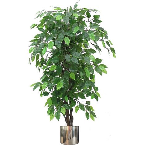 120cm Artificial Ficus Tree / Plant - Large Bushy Shape Silver Metal Planter - Premium Quality (1/5)