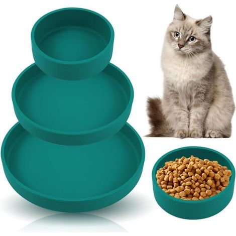 Confezione da 3 ciotole per gatti, ciotola in silicone per l'alimentazione, ciotola piatta in silicone per l'alimentazione, ciotola ovale in silicone per bere, ampia, per cibo secco e umido per gattin