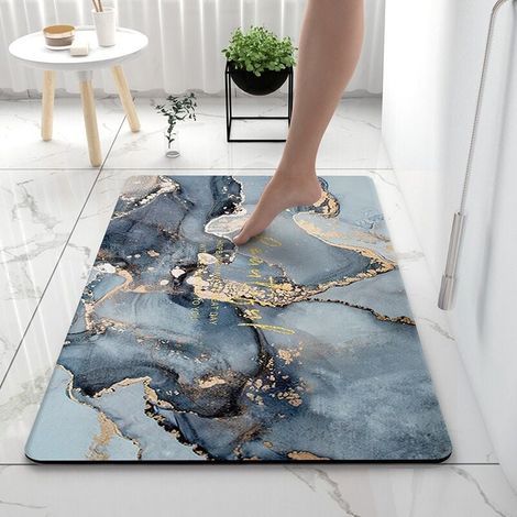 Alfombrilla antideslizante para baño, alfombrilla absorbente para suelo de 40 x 60 cm, alfombrilla de ducha suave y cómoda, alfombrilla de diatomita para bañera, cocina, salón y baño, azul, Starlight (1/5)
