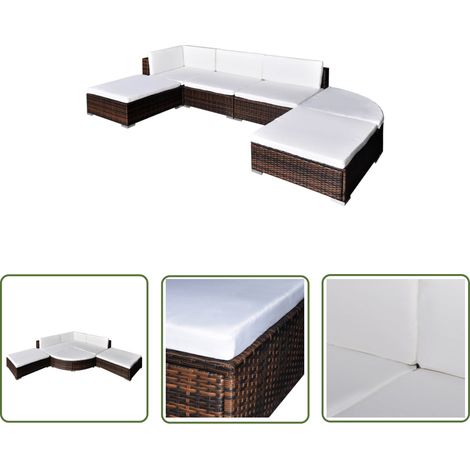 The Living Store 6-tlg. Garten-Lounge-Set mit Auflagen Poly Rattan Braun - Loungeset - Gartenmöbel - Rattan Möbel - Outdoor Lounge - Esstischgarnitur (1/5)