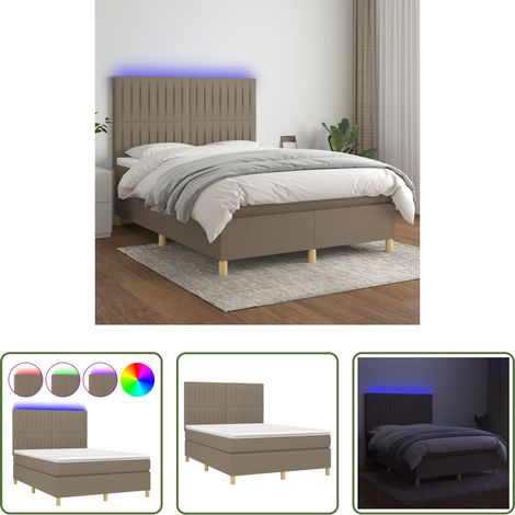Matelas ensaché - Sommier à lattes de lit et matelas et LED Taupe 140x190cm Tissu (1/5)