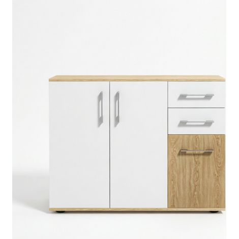 Credenza moderna bianco e naturale in truciolato 90 x 30 x 75,5 cm (1/5)