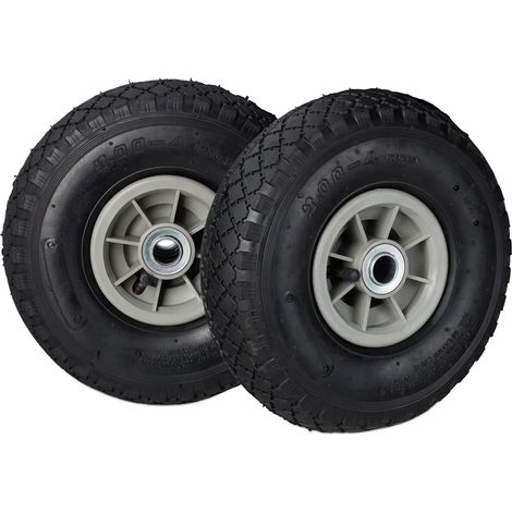 Lot de 2 roues de brouette en caoutchouc pour chariot jardin 26 x 8,5 cm usage facile surface profilée en plastique gris (1/4)