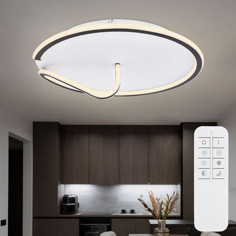 Plafoniera LED soggiorno Plafoniera nera luce notturna rotonda dimmerabile con telecomando, metallo acrilico, CCT, 1x LED 50 watt 2400 lm, PxH 51x15 cm
