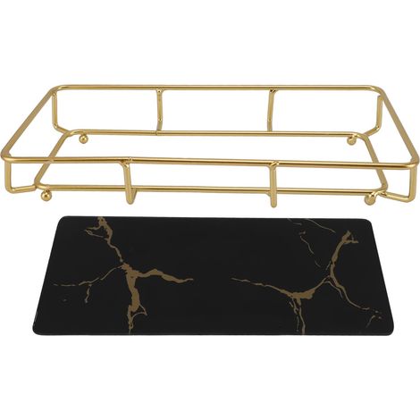 Plateau Rangement Salle de Bain Contemporain Support en Fer et Verre Noir Anti-Dérapant Organisateur Évier Comptoir 1 Plateau (1/5)