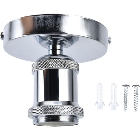 E26 E27 Screw Head Light Socket, Ceiling Lamp Holder with Accessories Vintage Pendant Lamp Holder Ceiling Light Socket for Living Room, Bedroom, Kitchen (Silver) (1/5)