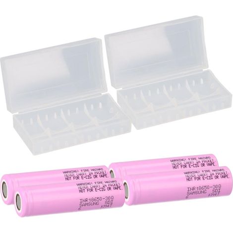 4x Samsung INR 18650-30Q Akkus 3,7V Li-Ion 3000 mAh 15A + 2x Akkubox (1/5)