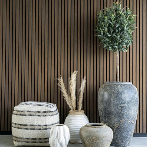 Jarre décorative en terre cuite grise effet vieilli H 85 cm (1/2)