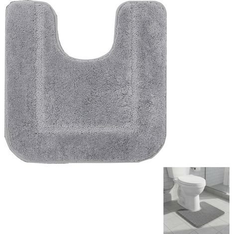 Tapis De Bain Antidérapant 50x40 Cm Épais en Forme De U,Microfibre Extra Doux À Poils Longs,Super Absorbant Séchage Rapide Lavable Machine,Tapis WC Salle De Bain,Gris (1/5)