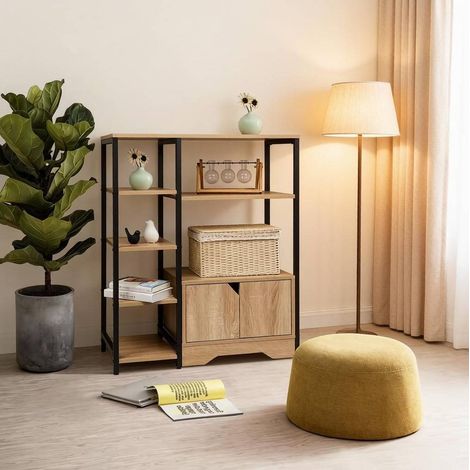 Librería 80x35x97 cm de MDF roble claro con almacenaje integrado para oficina – MEUBLIV (1/5)