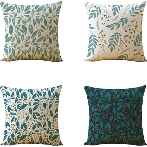 Ahlsen Juego de 4 fundas de cojín decorativas, diseño de hojas simples, decoración para sofá, dormitorio, sala de estar, patio, 44x44cm (1/5)