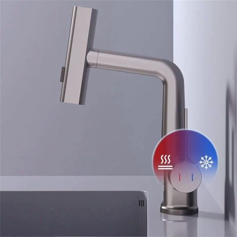 Robinet à écran numérique en cuivre, Rotation à 360 degrés, 5 voies, débit d'eau, robinet coulissant de salle de bains G1/2 gris (1/5)