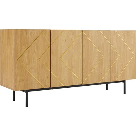 Credenza da soggiorno a 4 ante in truciolare colore naturale con inserti in metallo 160 x 40 x 78 cm (1/5)