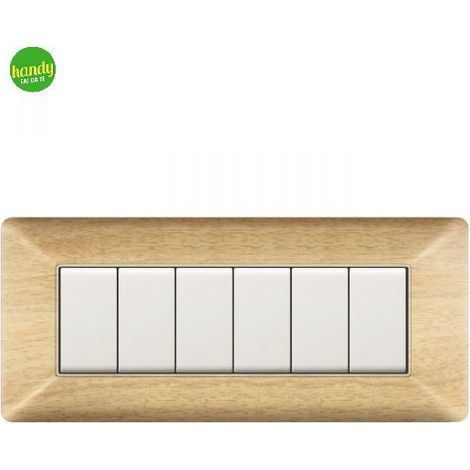 Placca da 6 moduli Easy Elettrocanali in plastica effetto legno di betulla