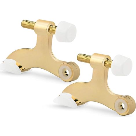 Butée de porte en deux parties avec axe de charnière, finition satinée brossée - Butée de porte réglable et robuste avec axe de charnière et patins en caoutchouc blanc, couleur or (1/5)