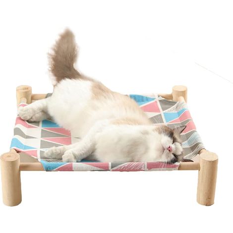 Lit de refroidissement surélevé pour hamac en bois pour chat, lit portable amovible pour animal de compagnie (triangle de couleur) (1/5)