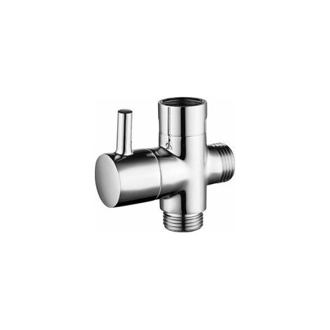 1 Pièce Vanne de Douche en Laiton avec Adaptateur en T, G1/2" Bras de Douche 3 Voies Valve Inverseur, Vanne de Douche à 3 voies Universelle, Laiton Placage Chromé, pour Cuisine Salle de Bain