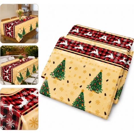 Nappe de Noel Jetable 3 Pieces en Plastique PE 137 x 274 cm Decoration de Noel pour Table et Interieur (1/5)
