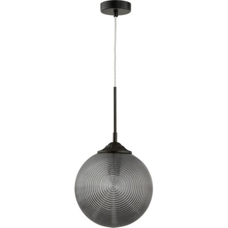 Merano Falls 25cm Globe Suspension Plafonnier Verre Gris Fumé Métal Noir Mat LED E27