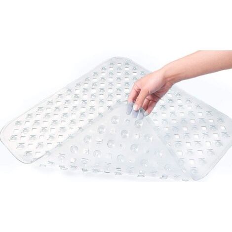 PA Quadratische Duschmatte Weiß Transparent 53 x 53 cm Rutschfeste, maschinenwaschbare Badematte für Duschwanne Rutschfeste Duschmatte mit Saugnäpfen, ideal für (1/4)