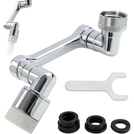 Embout de Robinet Pivotant 1080° pour Cuisine et Salle de Bain, Alliage de Cuivre, 2 Modes de Jet d'Eau, Design à 4 Articulations, Compatible Filetage 21 mm / 24 mm, Anti-Rouille (1/5)