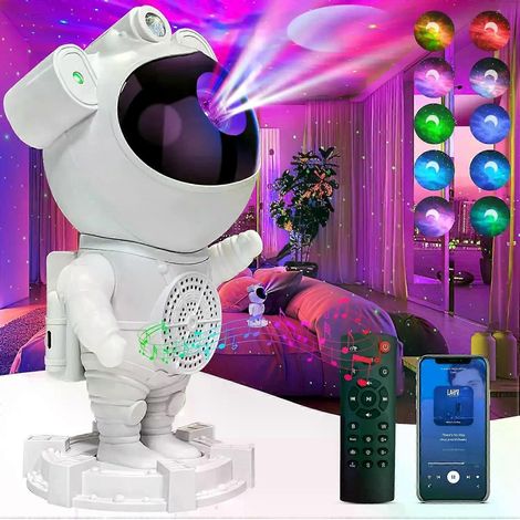 Projecteur lumineux Bluetooth Astronaute à commande vocale, USB, ciel étoilé multicolore, lune et bruit blanc, éclairage d'ambiance RGB (1/4)