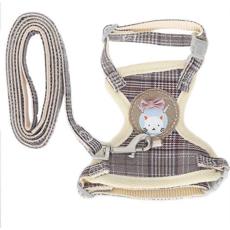 Harnais anti-perte pour chat avec laisse, sangle réglable pour les promenades (couleur café). (1/2)