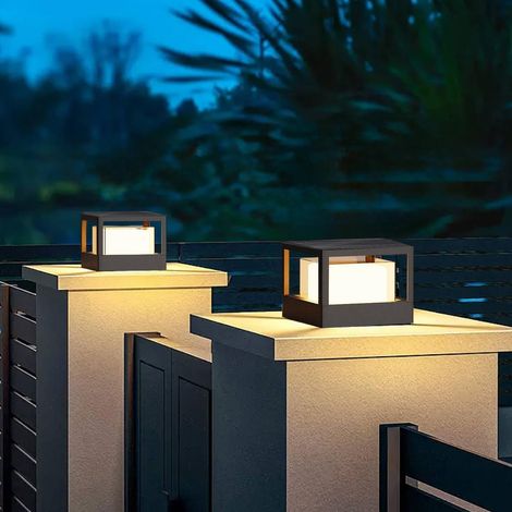 Lampadaire solaire extérieur sur pied, 3000 K, IP65 Éclairage solaire sur poteau en aluminium, borne lumineuse de jardin, éclairage sur pied, pour l'extérieur, carré, pour jardin, clôture, terrasse, (1/4)